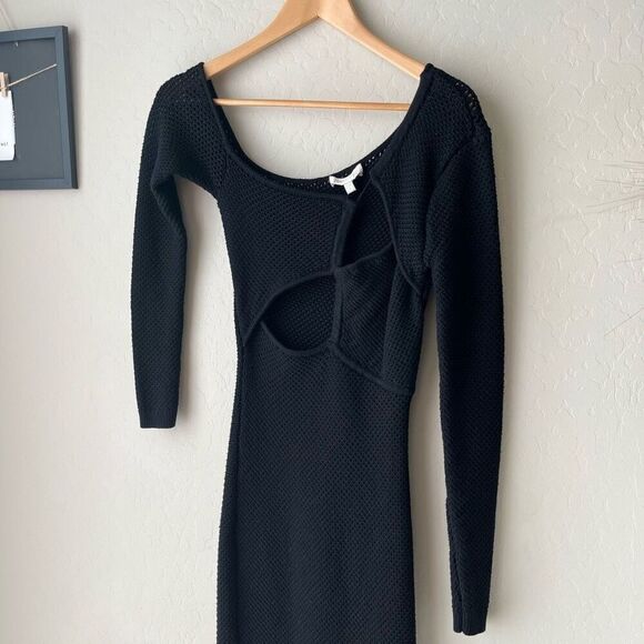 Ronny Kobo‎ Dress Black One Shoulder Cut Out Crochet Knit Midi Dress Size S - Picture 3 of 11
